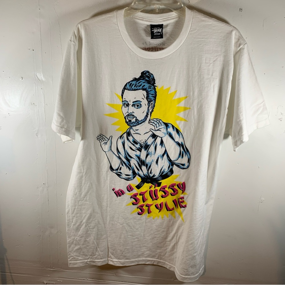 Stussy Men's White‎ T-Shirt medium crew neck tee martial arts karate skate